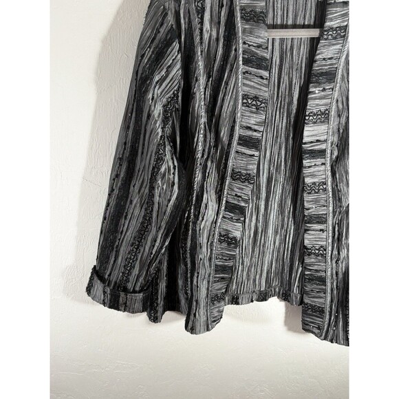 Chico’s Gray Black Blazer Open Front Sz 3 X-Large Women Dressy Black Lace Trim - Picture 4 of 9
